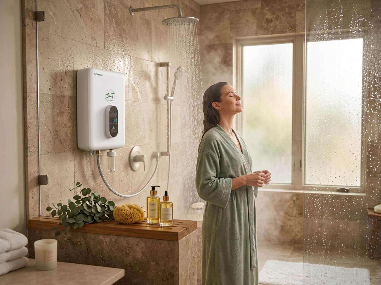 H2 Shower in a bright modern bathroom