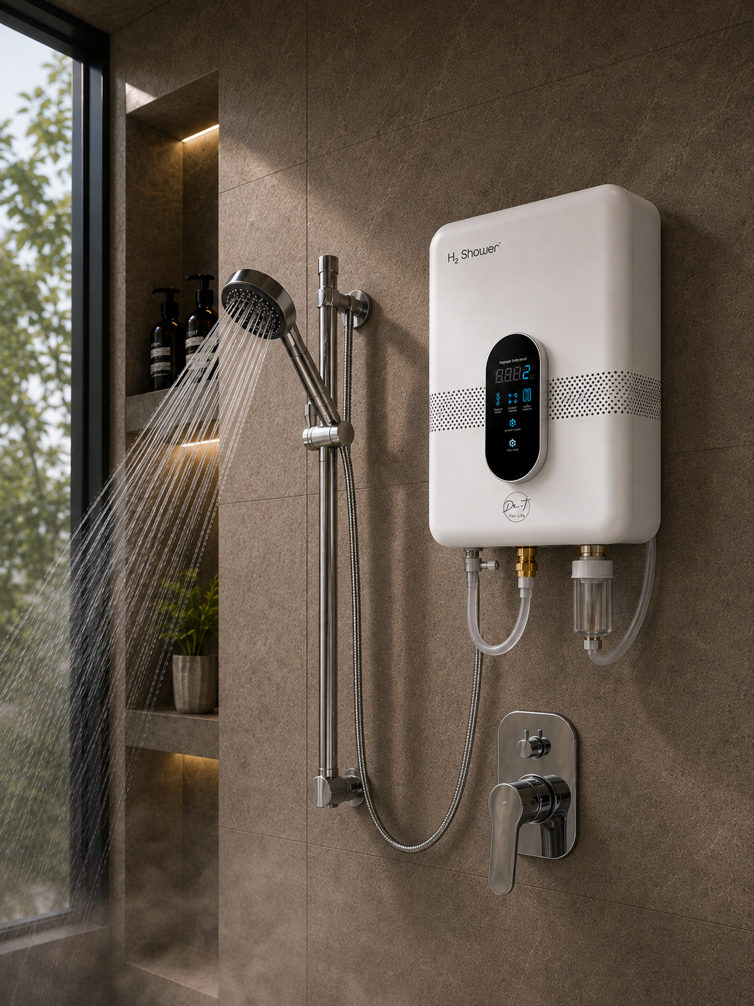 H2 Shower in a bright modern bathroom